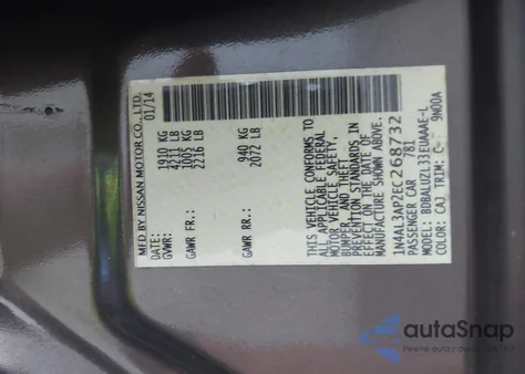 2014 Nissan Altima 2.5 Sv из США, поврежденный, VIN 1N4AL3AP2EC268732